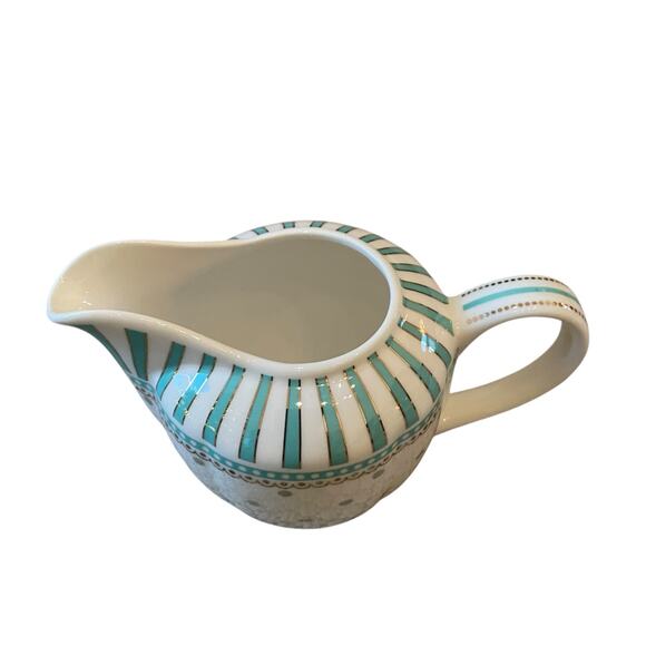Grace Teaware Fine Porcelain Creamer & Sugar Aqua Blue & White Dots Stripes New - Picture 6 of 16